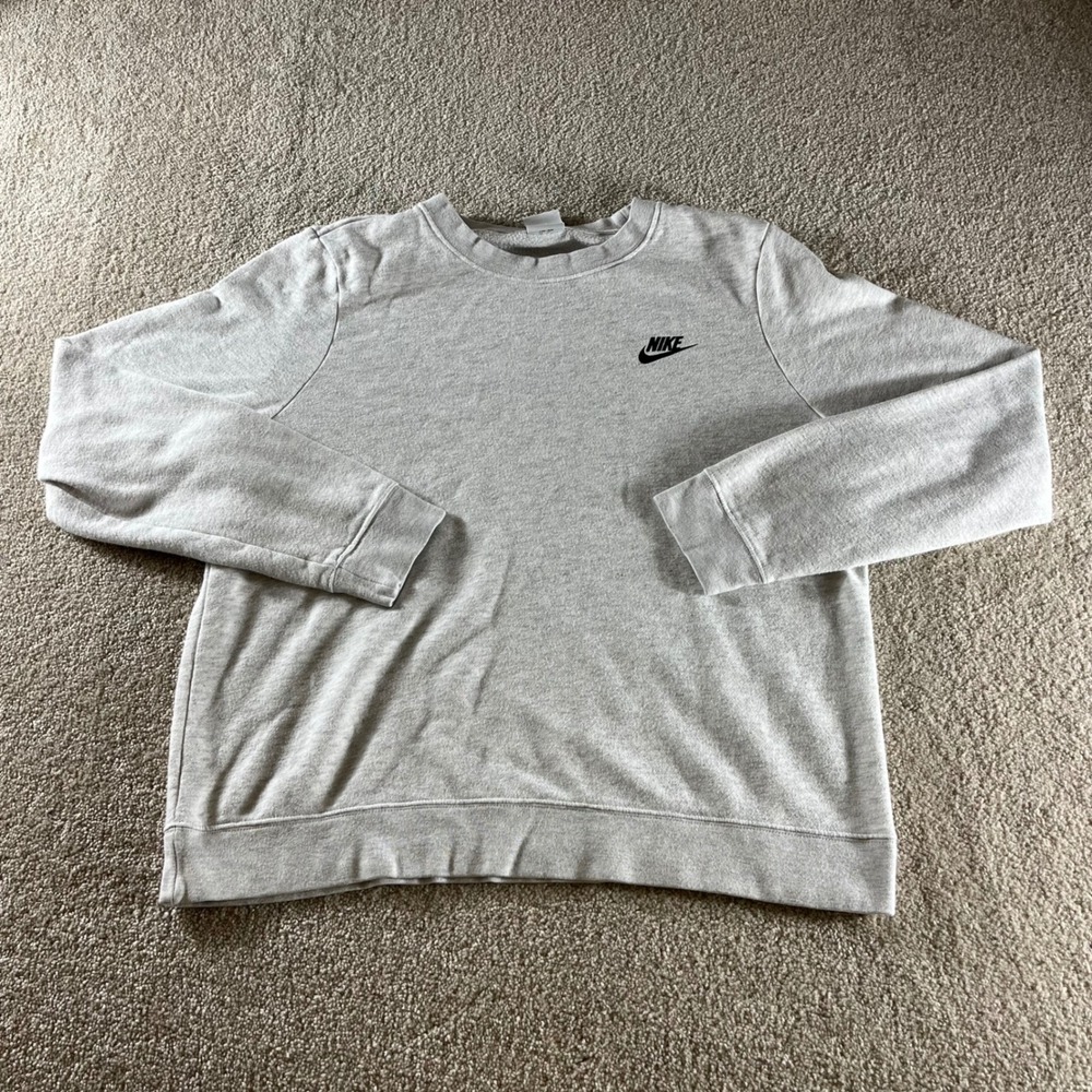 Nike Sweatshirt Mens Large Grey Excellent CQ5437-051 Crewneck Fleece Logo